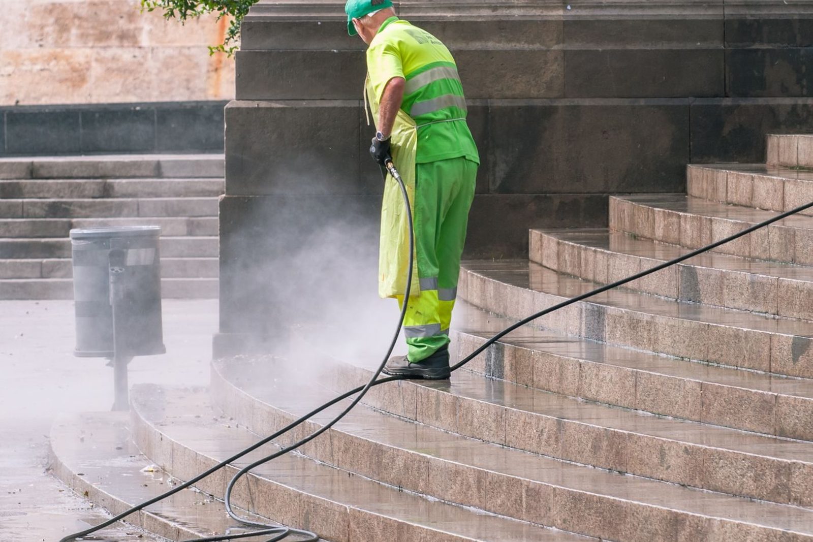 Pressure washing a driveway by Billingslea Janitorial in West Point, Georgia